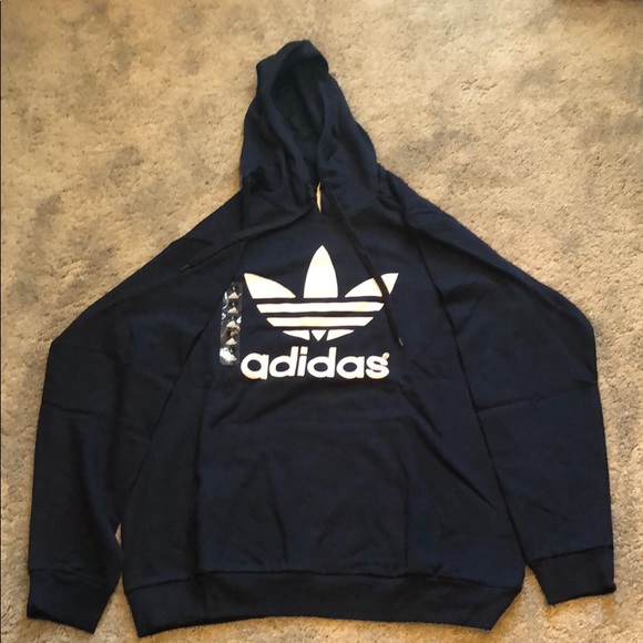 NWT Mens Adidas Navy Blue Trefoil Fleece Hoodie - Picture 5 of 11
